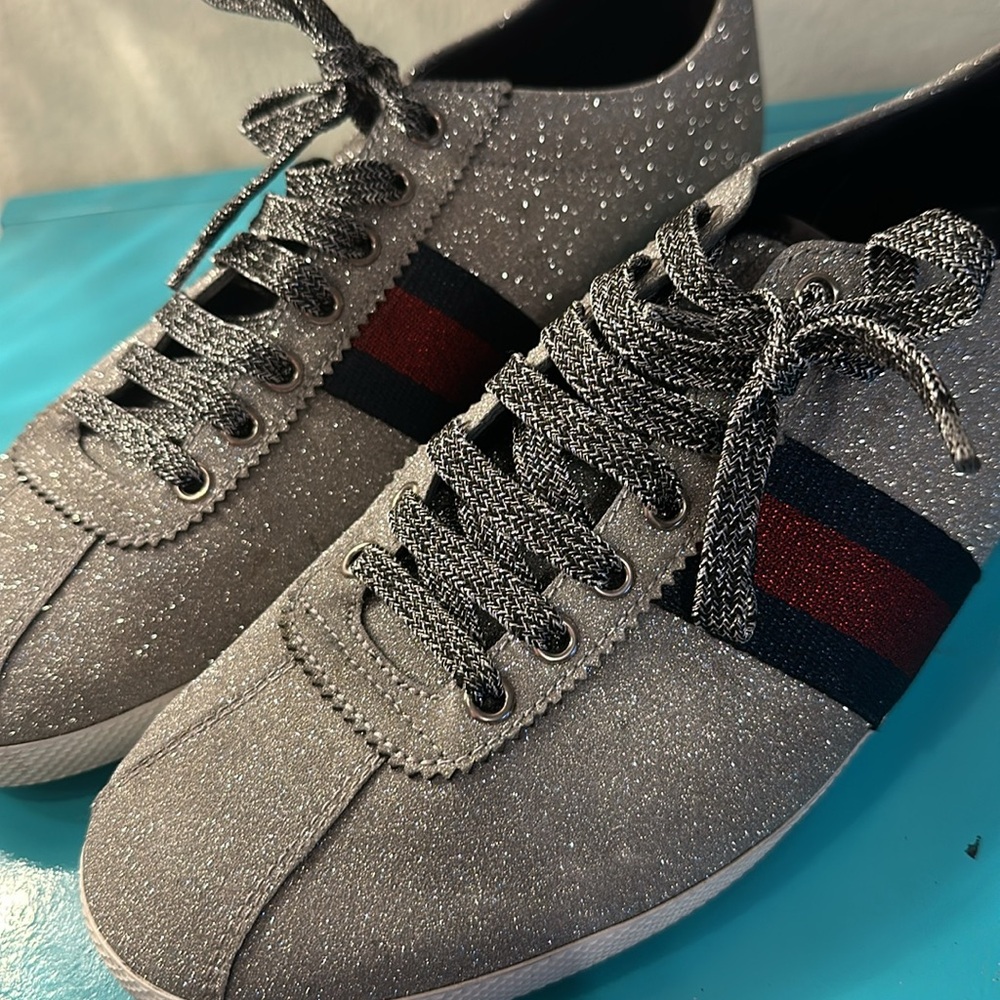 Gucci Men's Bambi Metallic Silver Trainer Sneaker Clean 11.5 USA 10.5 Euro